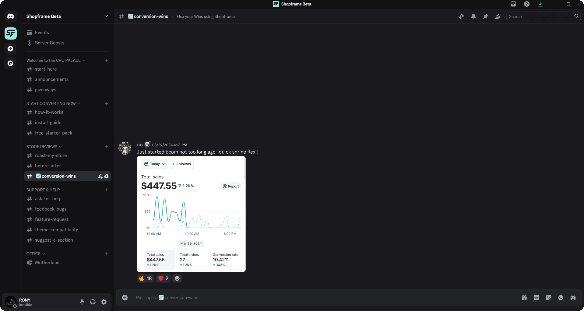ShopFrame community wins (Discord screenshots)
